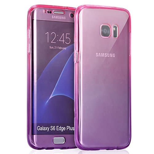 AMASELL Ultra Thin Design for Galaxy S6 Edge+/Plus 360 Coverage Protective Soft Slim Case,Full Coverage 360 Degree Front and Back Case Shockproof TPU Gel Transparent Clear Cover, Pink Purple
