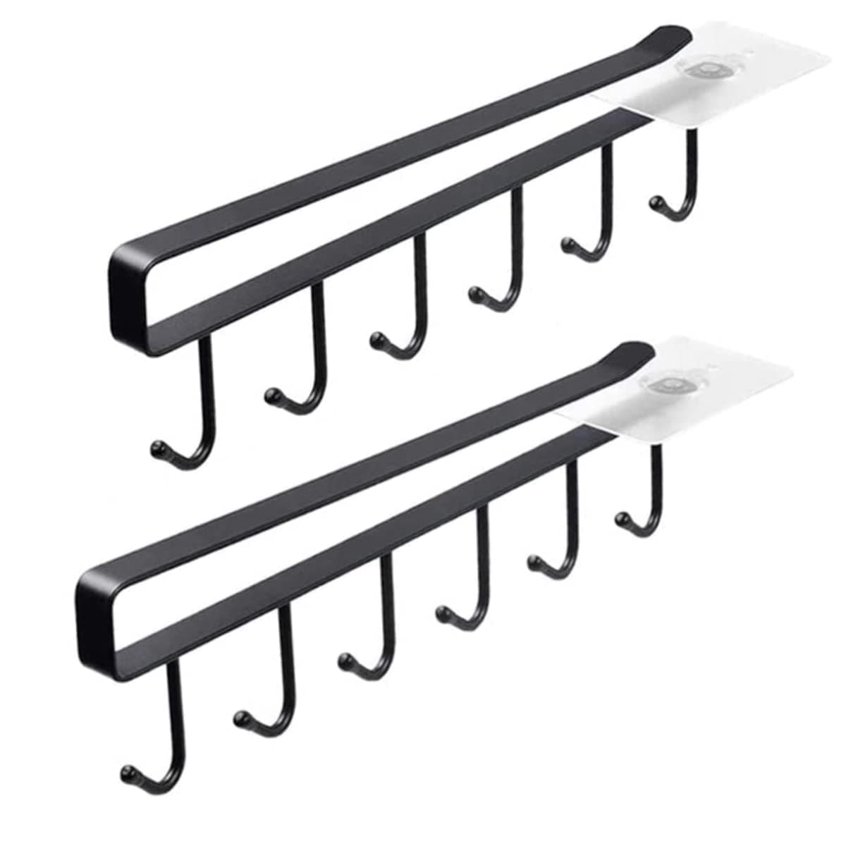 Mug Holder Under Cabinet Cup Rack Organizer with 6 Hooks Under Shelf Hanger Drilling Free Drying Cupboard Storage for Kitchen Restaurant Hanger Tea Cup Display Rack - Black
