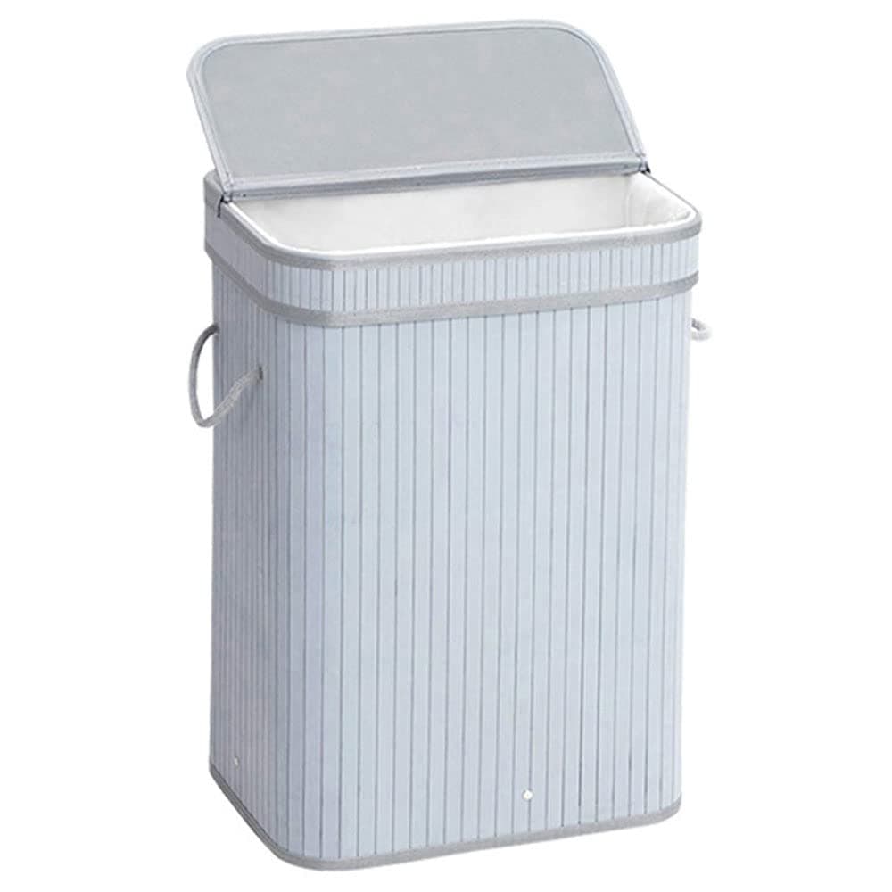 TOMVAES Laundry Basket with Lid, 72L Bamboo Laundry Hamper with Removable Liner, Collapsible Storage Dirty Clothes Basket with Handles for Laundry Bedroom (Grey)