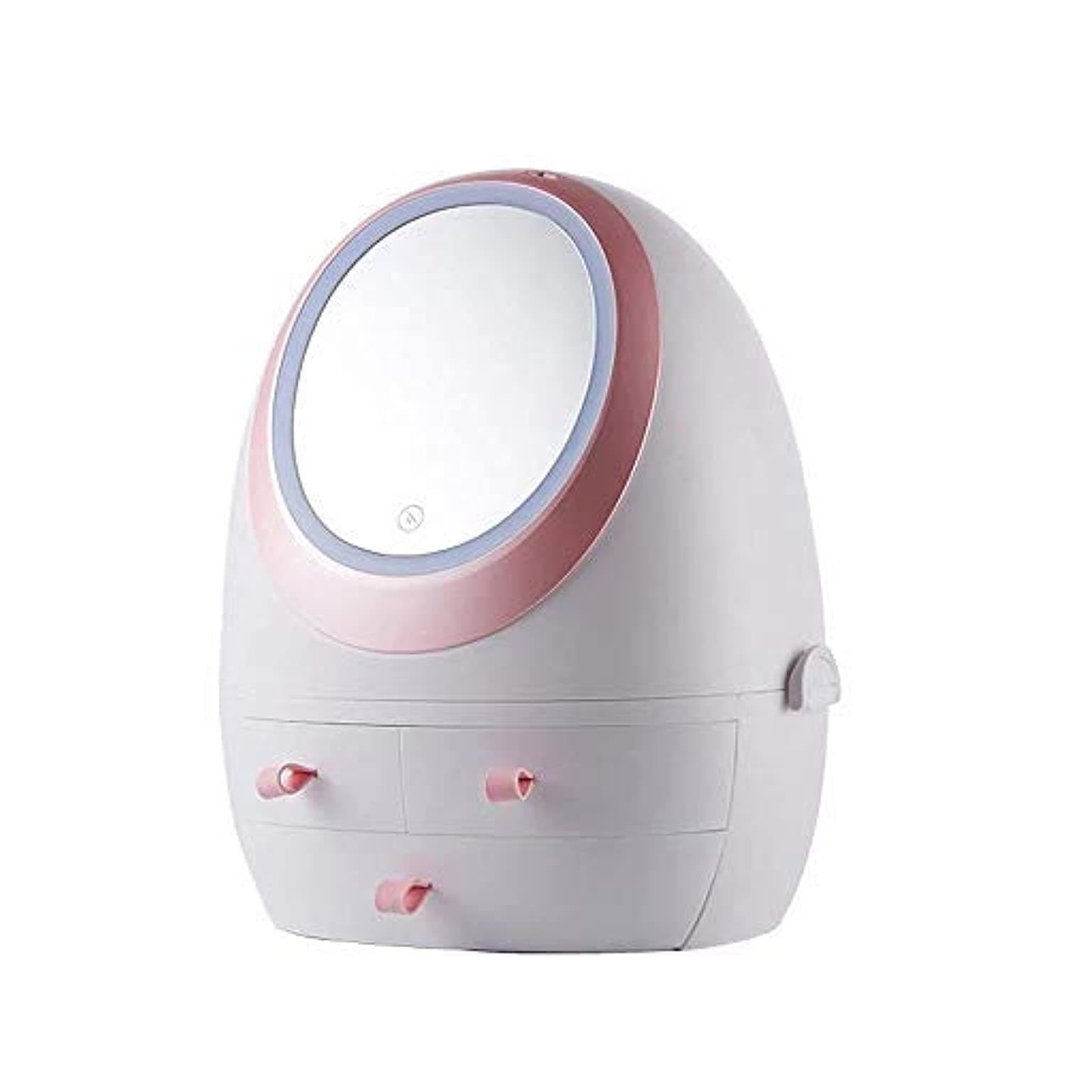 Cosmetic Box Make Up Storage Organizer with Mirror, Large Makeup Artist Organizer Kit with 360° Rotating LED Mirror 4 Drawers and Handle, Detachable Dustproof and Waterproof for Cosmetic and More