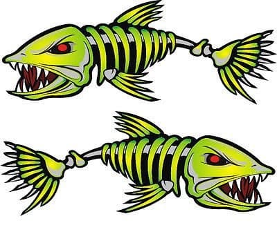 NTICKER 2 Pieces Set #4 | Kayak Decals Fish Bones Skeleton Stickers