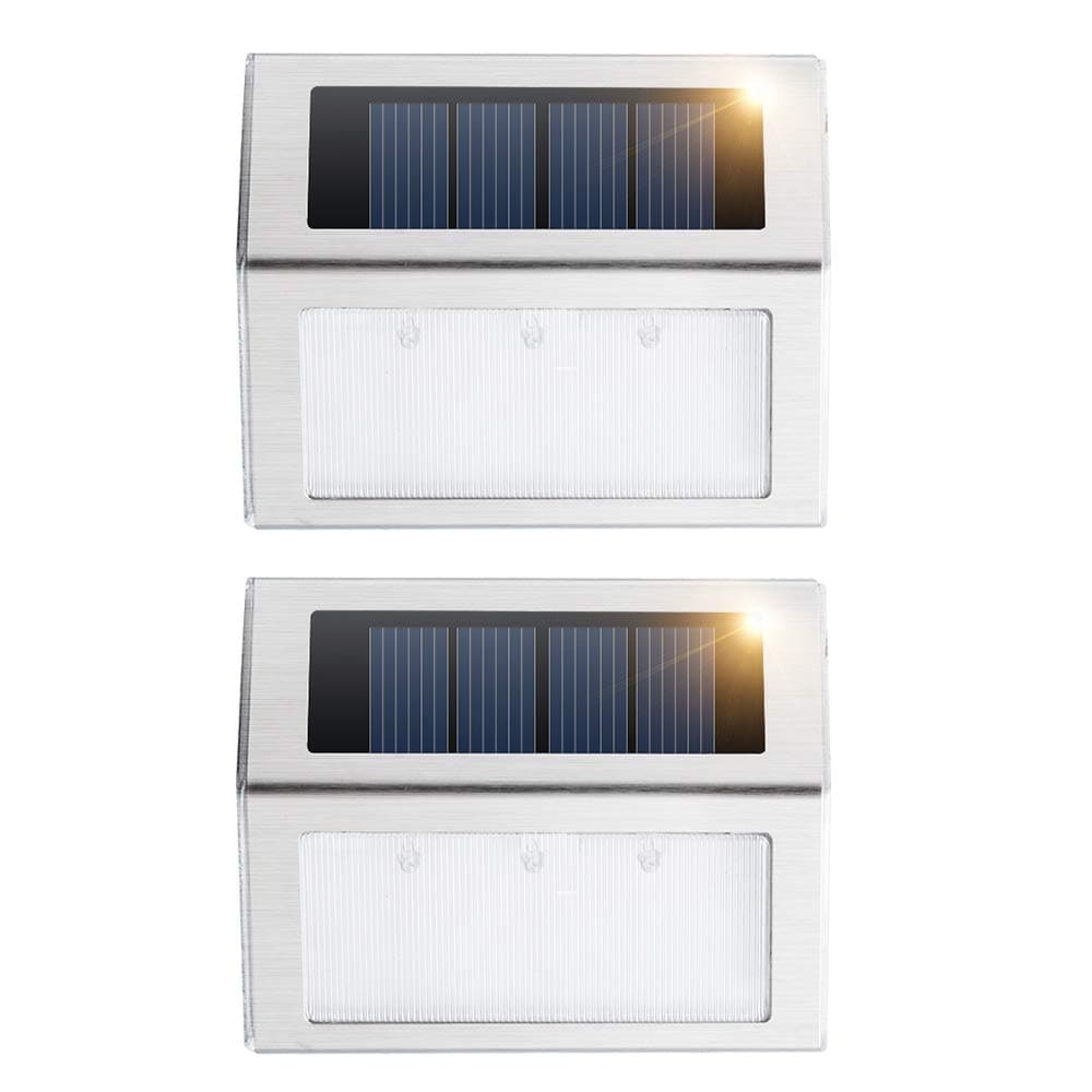 Solar Deck Lights, KASUN Super Bright LED Walkway Light Stainless Steel Waterproof Outdoor Security Lamps for Patio Stairs Garden Pathway (Yellow Light - 2PCS)