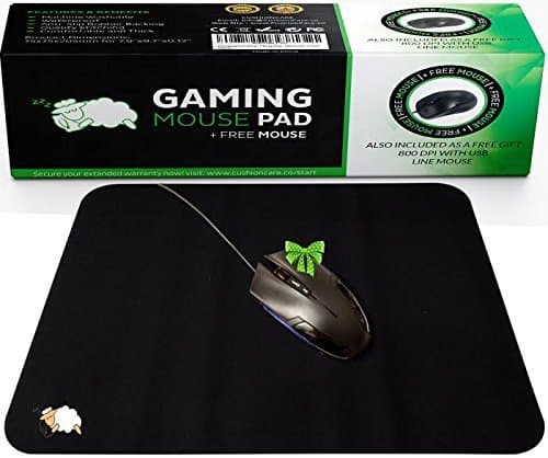 CushionCareCushionCare Regular Size Black Gaming Mouse Mat Pad - Comes with Complementary Gaming Mouse - 7.9" X 9.7" X 0.12" - Soft and Breathable Material, Non-Slip Rubber, Smooth Cloth Surface