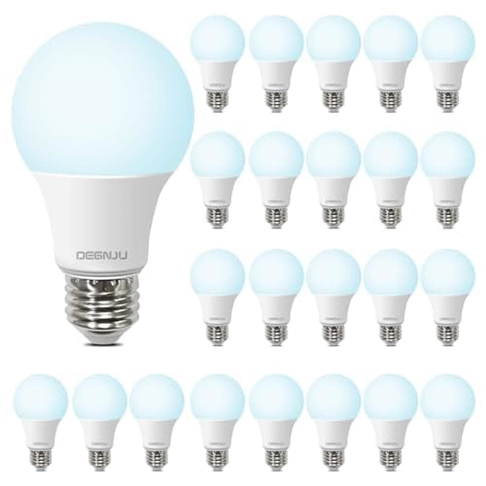 DEGNJU LED Light Bulbs Daylight 5000K, 60 Watt Equivalent LED Bulbs, A19 Standard Bulbs, 800 LM, 15000 Hours, E26 Base, Non-Dimmable, 8W LED Bulbs for Bedroom Living Room 24 Pack