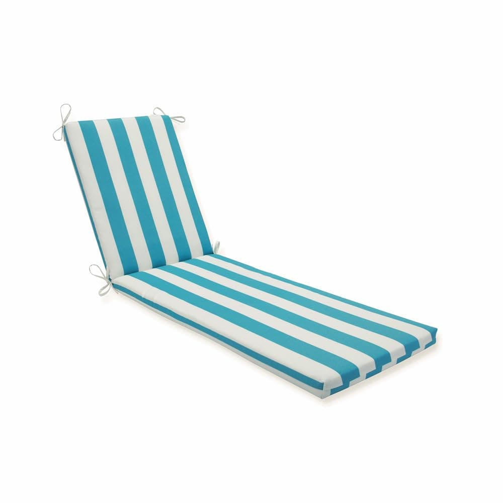 Stripe Indoor/Outdoor Solid Back Chaise Lounge Cushion with Ties, Plush Fiber Fill, Weather, and Fade Resistant, 80" x 23", Blue/White Cabana Stripe, 1 Count