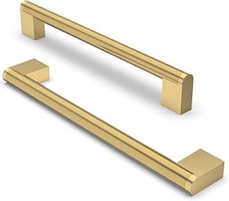 FURNIWARE 10 Pack Cabinet Pulls, Hardware Drawer Handles, Stainless Steel Kitchen Cabinet Door Handles Pull, Brass-192mm(7.5 Inch) Hole Center