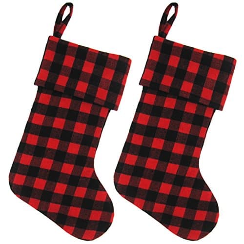 EDLDECCO Red and Black Buffalo Check Stocking Double Layers a Fine Decorative Handiwork for Holiday Party 20.5 inch - Pack of 2