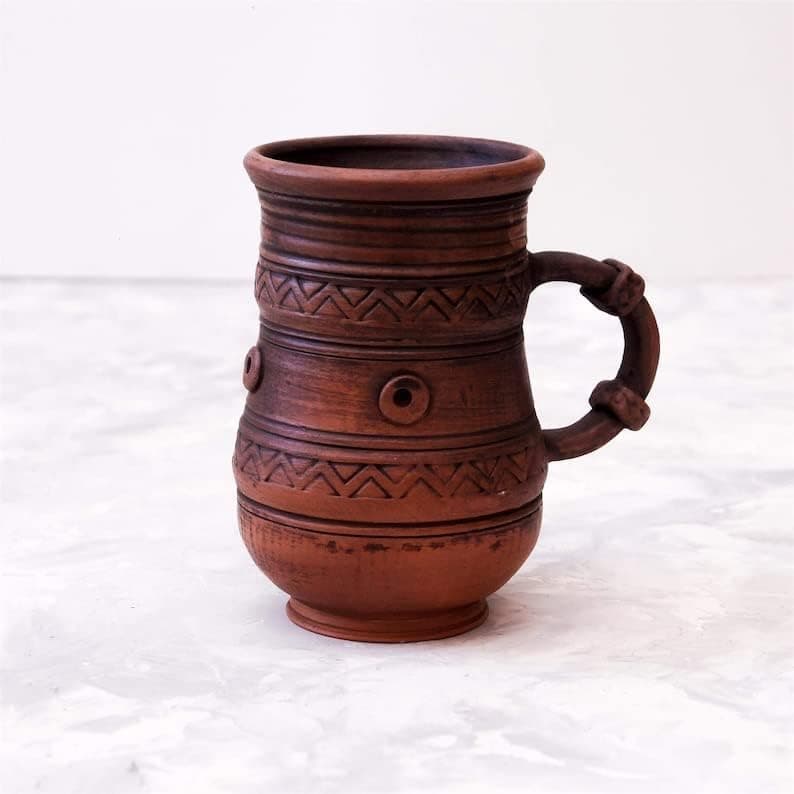 Oversized ceramic unglazed 20 oz handcrafted beer mug with handle Rustic Eco Friendly Stoneware clay milk cups Handmade coffee pottery for anniversary Big handthrown mugs Organic no glaze redware