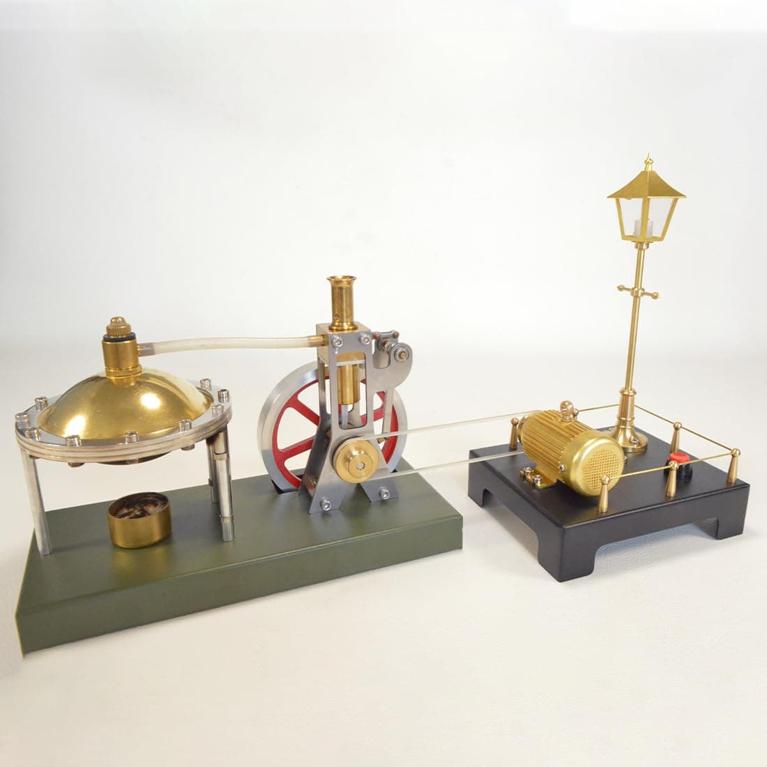 Metal Steam Engine Kit Model With Retro Mini Generator and Lamp Scene, Vertical Engine With Spherical Boiler - DIY Assembly Physical Toys for Adults