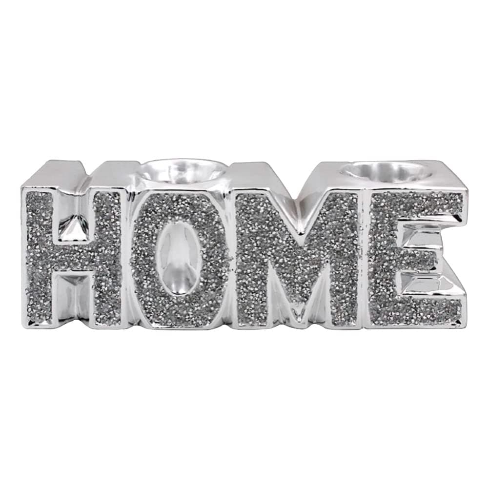 Silver Sparkle Ornament Bling Crushed Diamond | Crystallized Home Tea Light Candle Holder Stand | Home Decor Accessories, Ideal Present | Unique Design Ornament with Two Holders (Home)