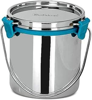 Stainless Steel Akhand - Jointless Milk Can/Oil Can/Milk Barni/Oil Pot with Lid,100% LeakProof BIS Certified, Jindal Seal & Made In India, 14Cm Dia, Silver (Barni 1050ml, Sea Green)