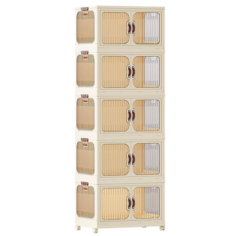 MOMENT 5 Layer Storage Cabinet with Doors, Stackable Plastic Storage Bins with Lid and Wheels, Durable and Spacious Multi-Purpose Cabinet for Home, Office, or Kitchen (White, 53x32x144cm)