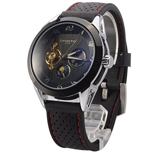 LAOGESHI Rubber Strap Sun Phase Automatic Mechanical Wrist Watch Men Gift - Black
