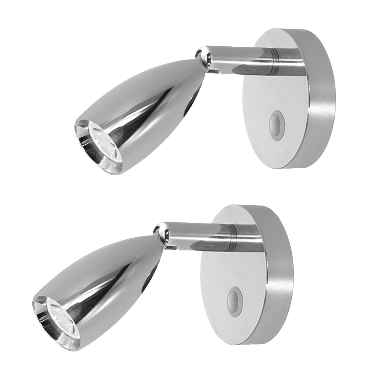 RV 12V Reading Light Dimmable - Polished Chrome Led Berth Lights Book Lamp with Blue Circle Night Decorative Lighting Surface Mounted Near Bedside Under Cabinet In Trailer Caravan Boat Yacht Pack of 2 [Energy Class A+]