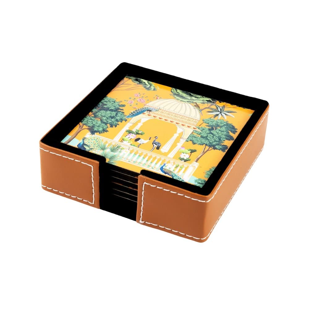 - Birch & Co. Leather Coasters - Tea Coaster - Dining Table Decor Accessories - Coster Set For Dining Table For Hot Pots - Coasters For Cups Set Of 6 -Durable And Long-Lasting, Premium Finish, Heritage