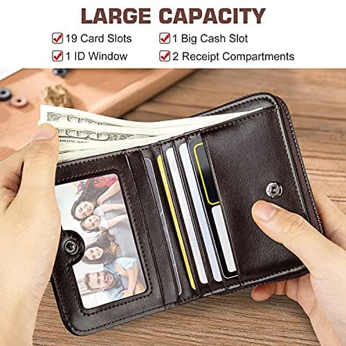 HUANLANG Mens Wallet RFID Blocking Multi Card Holder Wallets for Men Bifold Wallet with Zipper Small Men's Leather Wallet, B-coffee, Small, Classic