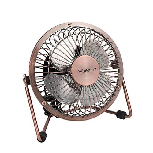 Mini USB Table Desktop Personal Fan, Metal Design, Quiet Operation, USB Cable Powered, High Compatibility Personal Table Fan with Adjustable Tilt, Desk Cooling Fan for Home & Office (4 Inch, Bronze)