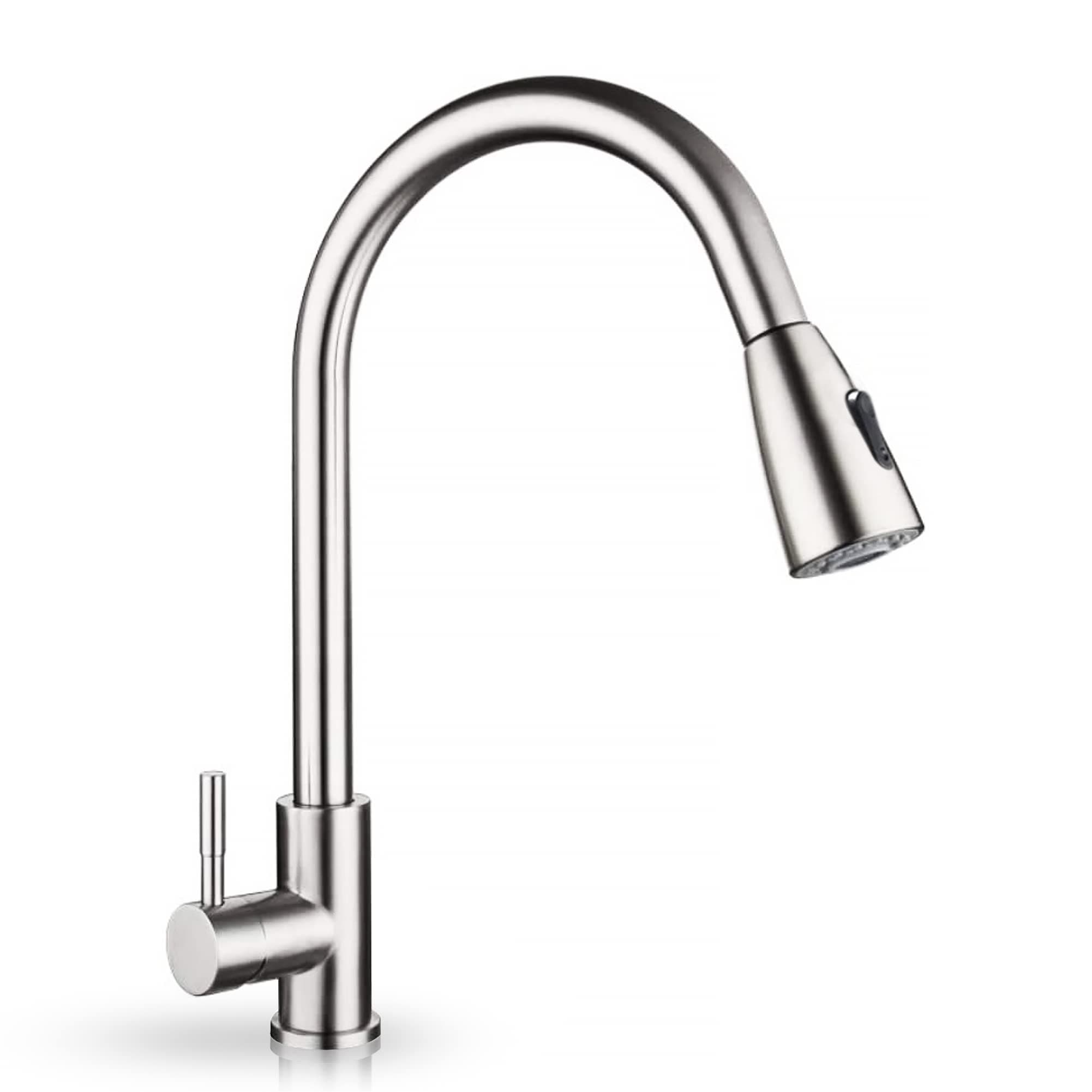 Kitchen Faucets with Pull down Sprayer, Single Handle Kitchen Faucet, 360° Stainless Kitchen Sprayer with 2 Spraying Modes, Kitchen Sink Tap (Silver)
