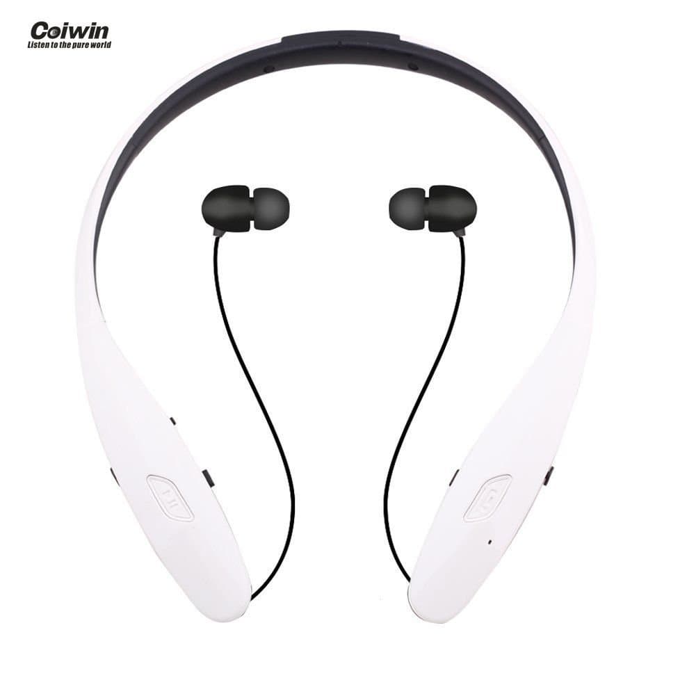 Bluetooth Headset, Coiwin HBS-960S Wireless Bluetooth Headsets Hand-free Headphones/Earbuds, Neckband Noise Canceling for Iphone/Ipad/Sony and Other Bluetooth Device (HBS-960s-White)