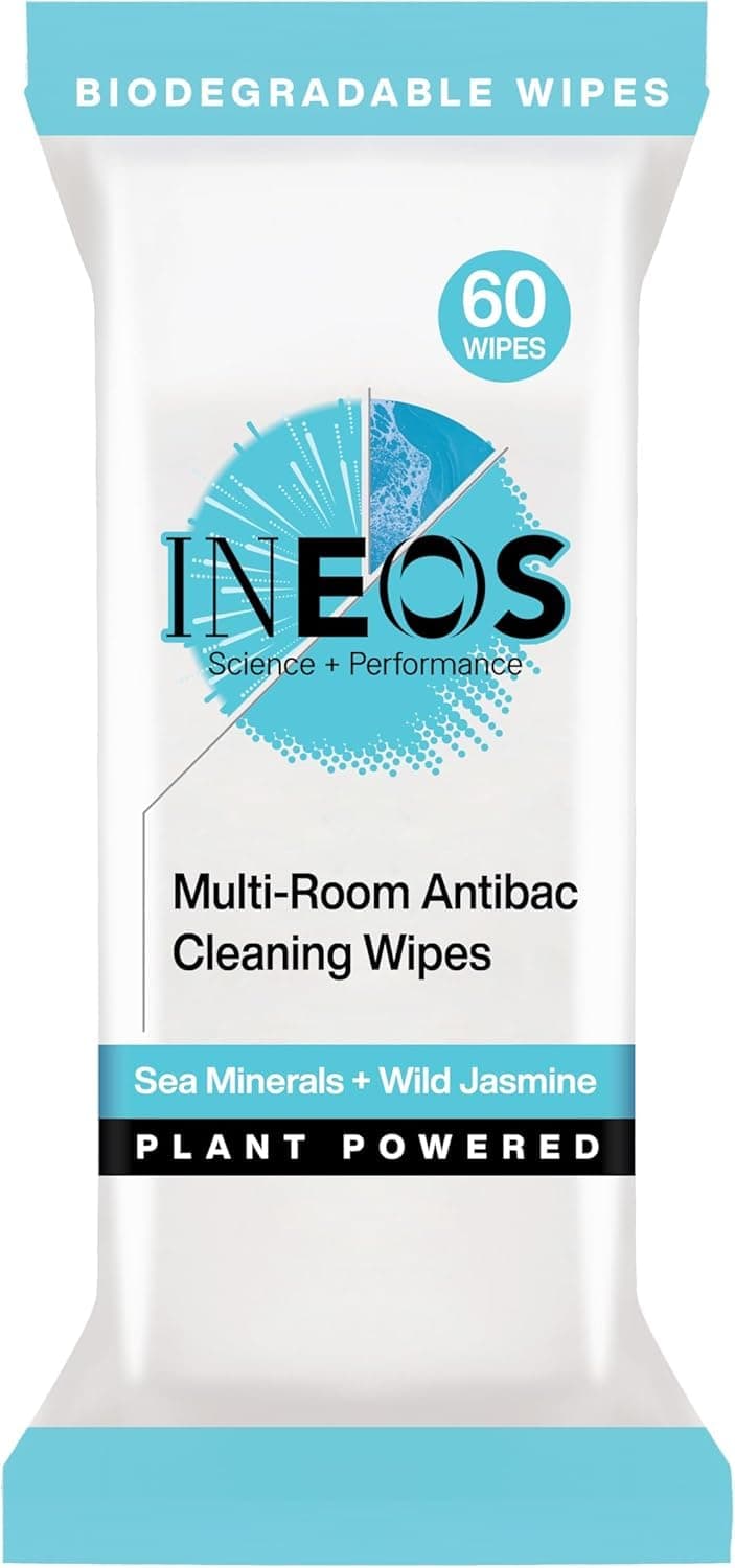 Next-Gen Antibac Multi-Room Disinfectant Biodegradable 60 Wipes, Sea Minerals + Wild Jasmine, Kills 99.9% of Bacteria + Viruses, Plant Powered, Packaging May Vary