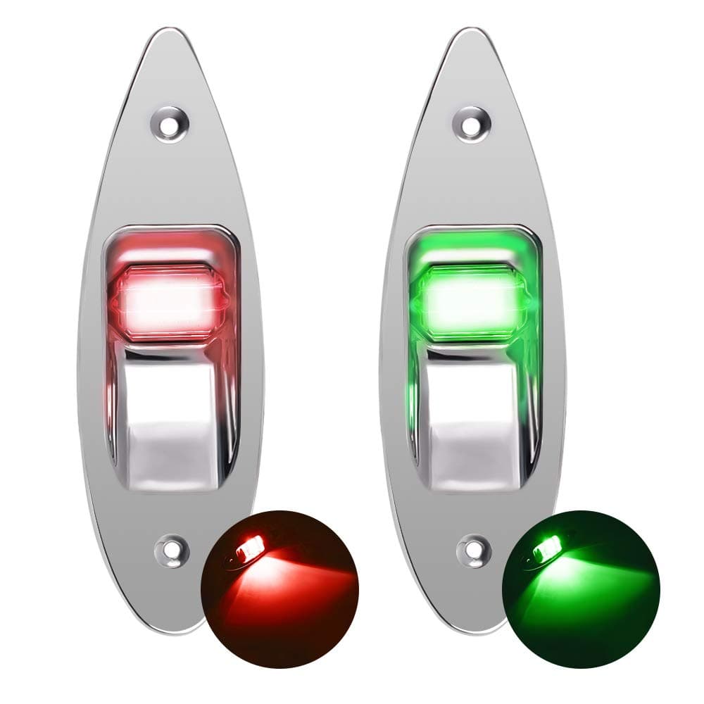 Acelane One Pair Boat Navigation Lights Boat LED Bow Light Teardrop 12V Stainless Steel Marine Sidelight Red & Green Sailing Signal Lights for Pontoon, Skiff, Small Boat, More