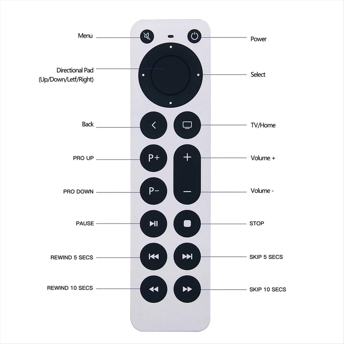 Universal 4 in 1 Remote Control Replacement for A TV 4K/Gen 1 2 3 4/ HD A2843 A2737 A2169 A1842 A1625 A1427 A1469 1378 1218 (No Voice) (Silver)