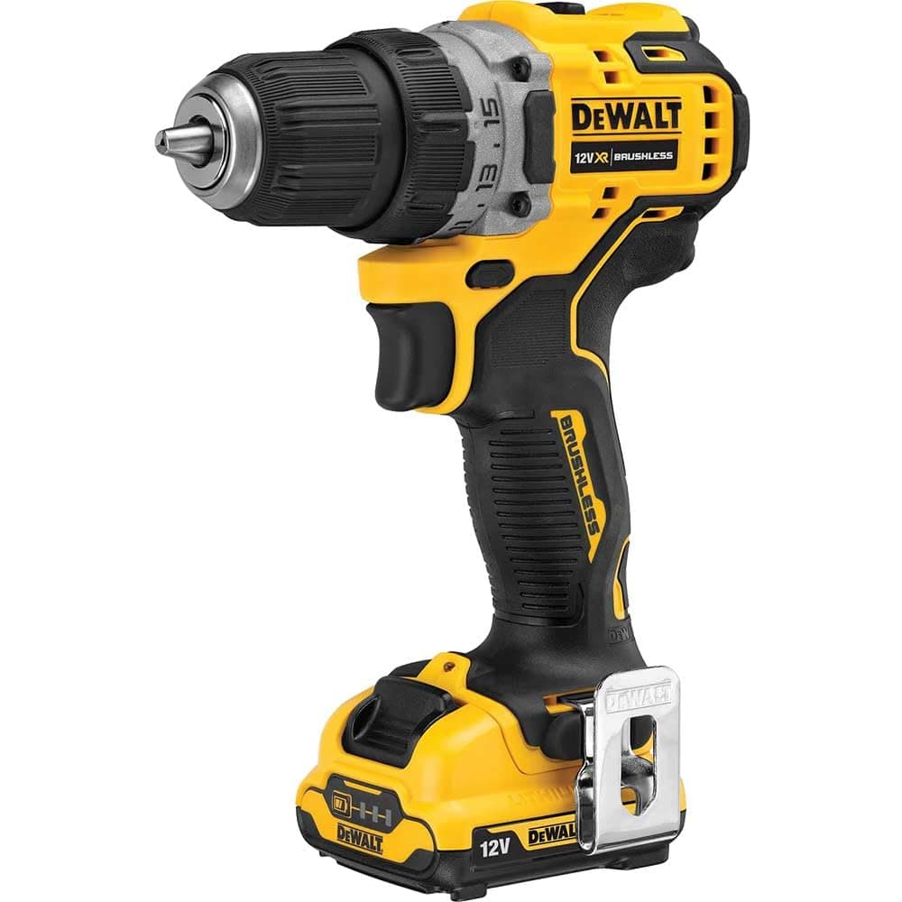 12V Brushless Drill Driver Compact Cordless 2 x 2AH batteries & Charger, Yellow/Black, DCD701D2-GB, 3 Year Warranty