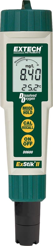 DO600 Waterproof ExStik II Dissolved Oxygen Meter - Portable DO Tester with Salinity and Temperature Compensation, Auto Calibration, Data Hold, Min/Max, Large LCD