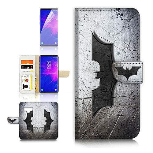 (for Samsung Note 9, Galaxy Note 9) Flip Wallet Case Cover & Screen Protector Bundle - A6324 Super Hero Batman A6324