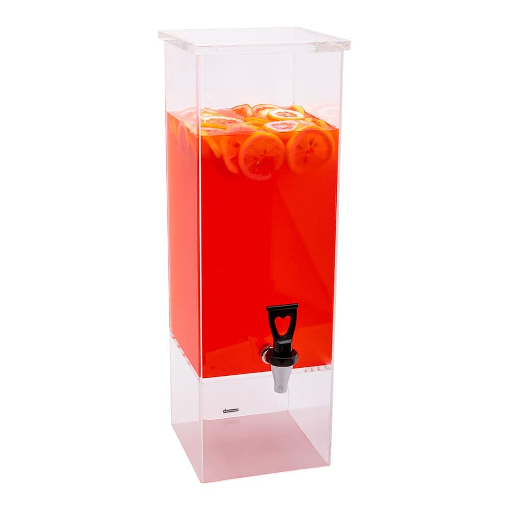 Restaurantware Bev Tek 2 Gallon Beverage Dispenser 1 Square Drink Dispenser For Parties - Clear Geo Base Easy-To-Use Spigot Clear Acrylic Drink Dispenser With Stand Serve Tea Water or Juice