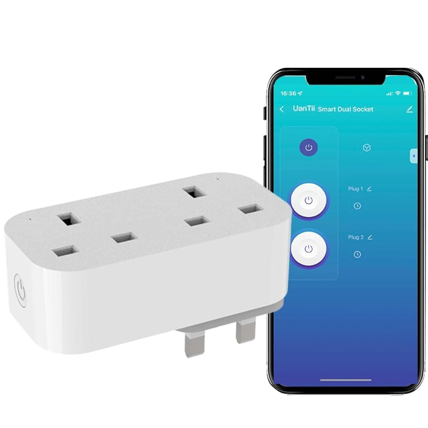 UanTii Smart Plug Tuya WIFI Double Socket Timing Schedule Wireless Smart Outlet Intelligent Smart Plug App Remote Control Works with Amazon Alexa and Google Home