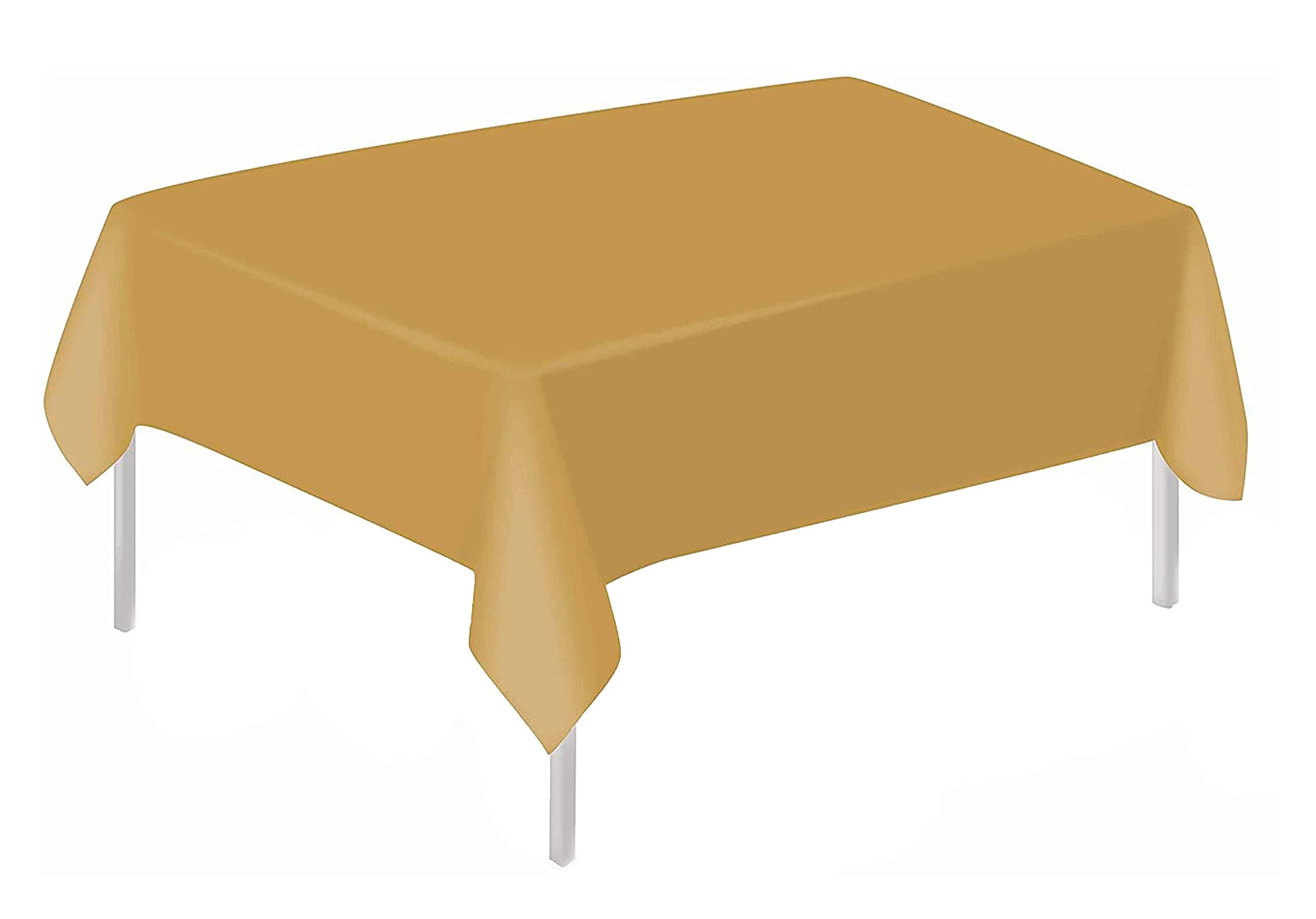 MARKQ Plastic Tablecloth for Rectangle Table 54" x 72" Disposable Table Cover for Bridal Shower Wedding Birthday Party Decorations (Gold)