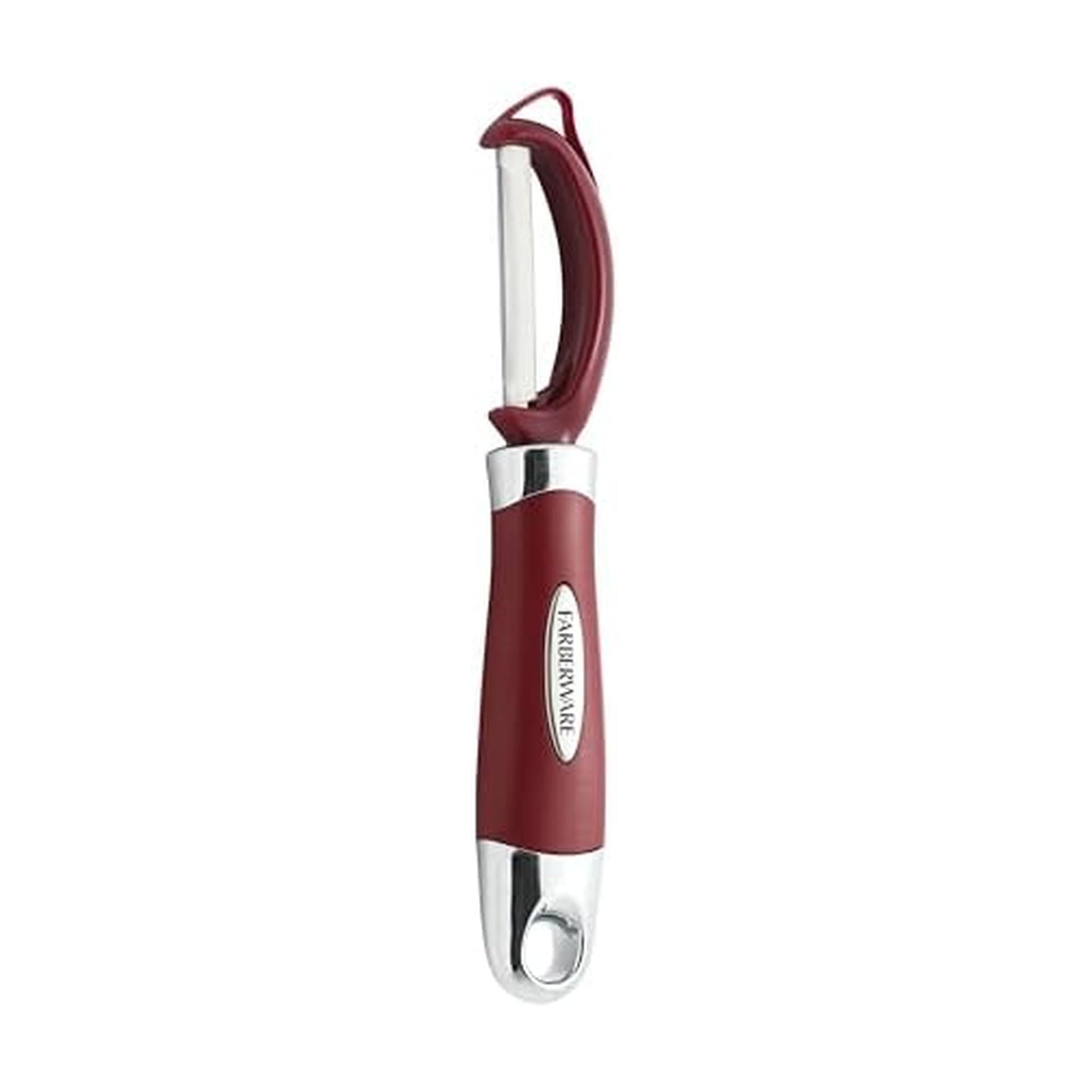 Farberware Euro Peeler, a Kitchen Essential for Quick and Easy Peeling of Produce, Chocolate, Cheeses and More. Features Hang-Hole for Easy Storage, Dishwasher Safe, Red
