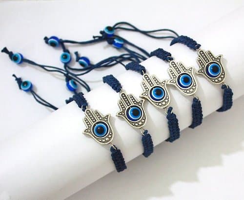 5 - Lucky HAMSA Bracelets with Dark Blue String and Rotating Lucky Eye Hamsa Hand - Evil Eye Amulet Pendant Jewelry for Success and Protection by Kabbalah Jewelry Bracelets