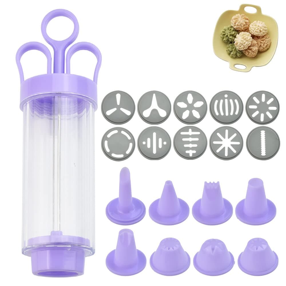 SNAGAROGBiscuit Press Gun Cookie Press Icing Syringe Cookie Maker Biscuit Maker Machine Set Icing Decorating Gun Sets with 10 Discs and 8 Icing Tips for Biscuit Maker and Cake Decoration