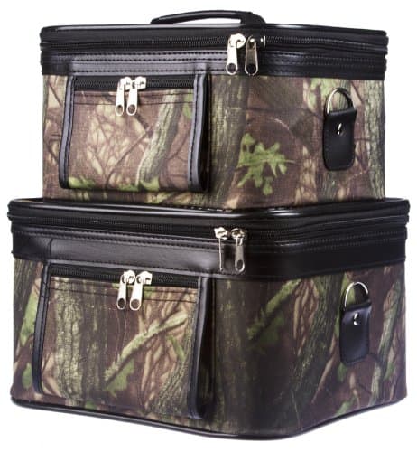 Natural Camo Print Makeup Train Cases with Mirror, 2 Piece Cosmetic Set