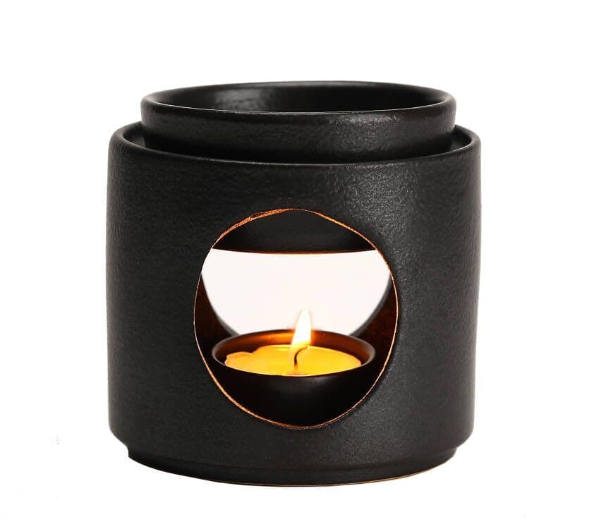 Ceramic Diffuser Black Oil Burner Wax Melt Burners with Tealight Holder (Black)