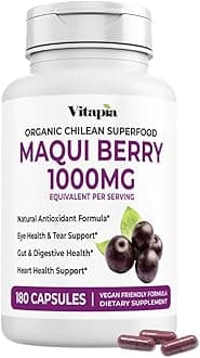 Maqui Berry 1000mg - Maqui Berry Powder Supplement - Vegan Friendly, Non-GMO and Gluten-Free - 180 Veggie Capsules