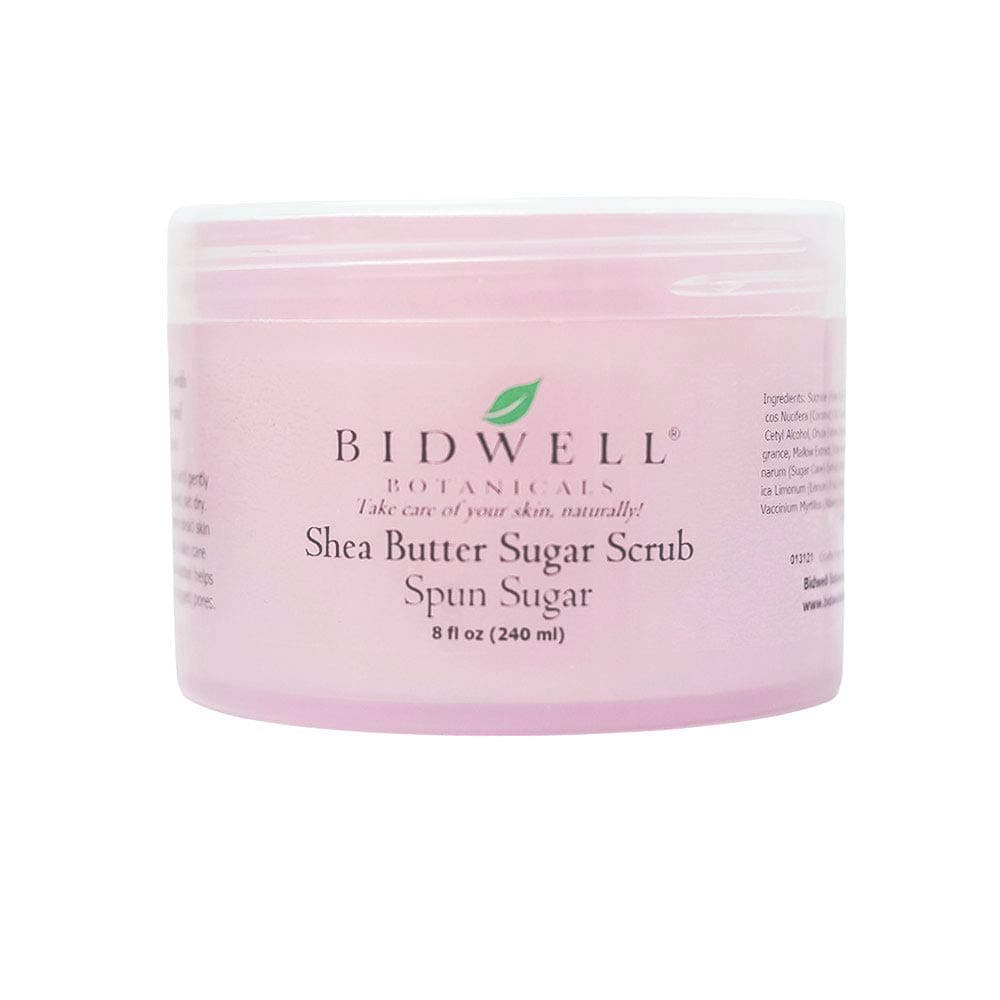 Spun Sugar Body Scrub with Red Raspberry and Marshmallow Extracts used to soften and exfoliate skin