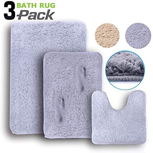 wyewye Bath Mat Bath Rug Set 3 Piece Comfortable, Soft Plush, Maximum Absorbent, Machine Wash, Non-Slip, Thick, Easier to Dry for Bathroom Floor Rug Shower Rug, Gray Set of 3 - Small/Large/Contour