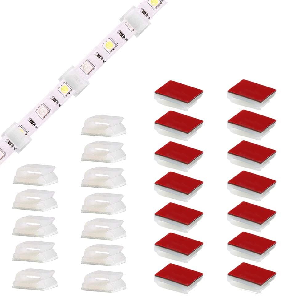KINDPMA Strip Light Mounting Clips 100 Pack Strips Self Adhesive Led Light Fasteners Mounting Brackets Holder Cable Clamp Organizer for 10mm(3/8") Wide Strip Light