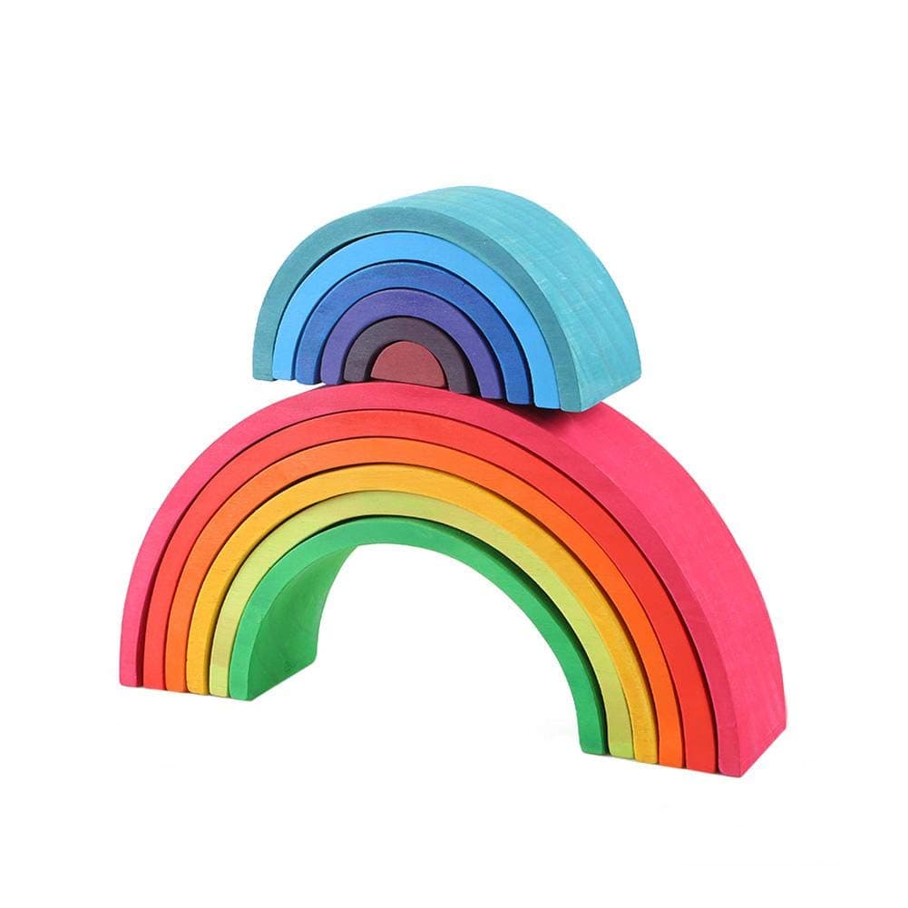 Rainbow Stacker, Nesting Puzzle Blocks, Building Blocks for Kids Toddler Baby, Wood 12 PCS