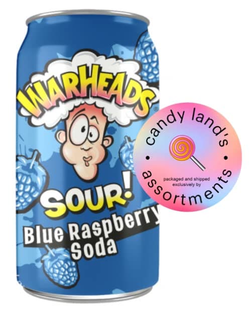 Warheads Sour Soda Can- Blue Raspberry-12 Pack with Candy Land's Assortments Brand sticker