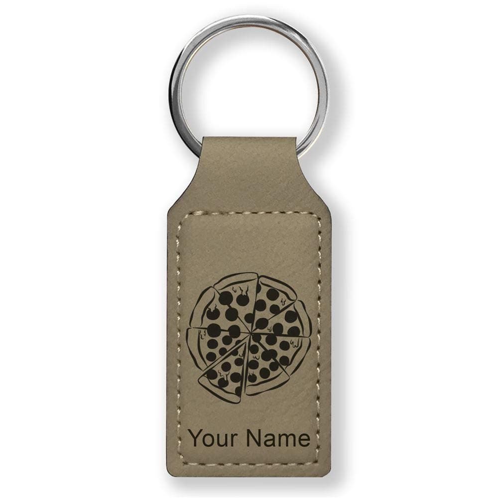 LaserGram Rectangle Keychain, Pizza, Personalized Engraving Included