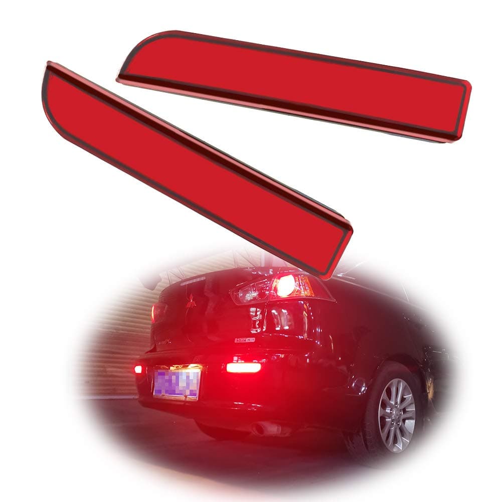 GTINTHEBOXRed Lens Led Rear Bumper Reflector Brake Tail Light with Sequential Turn Signal Lamps and Strobe Brake Lighting Kit for Mitsubishi Lancer, Evolution X or Outlander 2008-2017