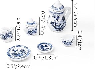 Odoria 1/12 Miniature Porcelain Tea Set 15Pcs Dollhouse Decoration Accessories, Blue Lotus