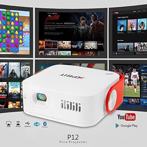 XPRIT Smart Portable Projector with Wi-Fi & Bluetooth, Android 7.1, Remote Control Included (White)