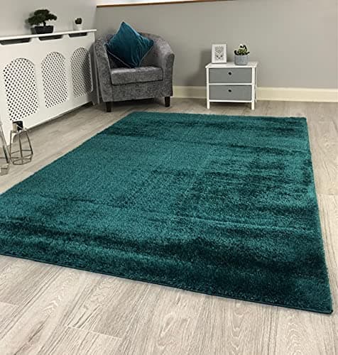 NEW JADE DARK TEAL MODERN THICK SOFT PLAIN SILKY SHAG PILE RUG LUXURIOUS RUGS UK (160x220cm)