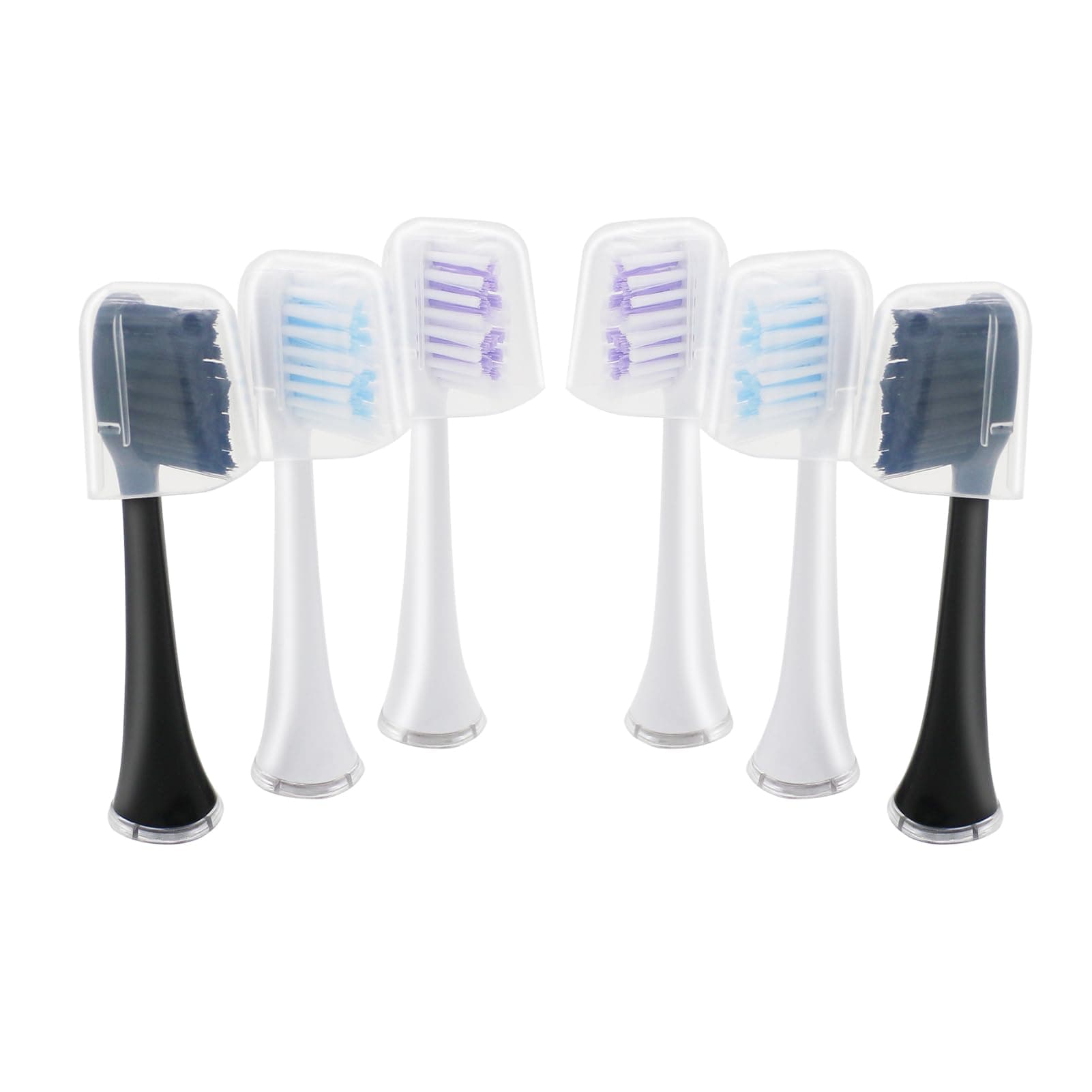 Replacement Toothbrush Heads for Sonic Edge, Compatible with JetWave, JetUV and eBrush Toothbrush Models, with Dust Cover Caps, 6 Pack.