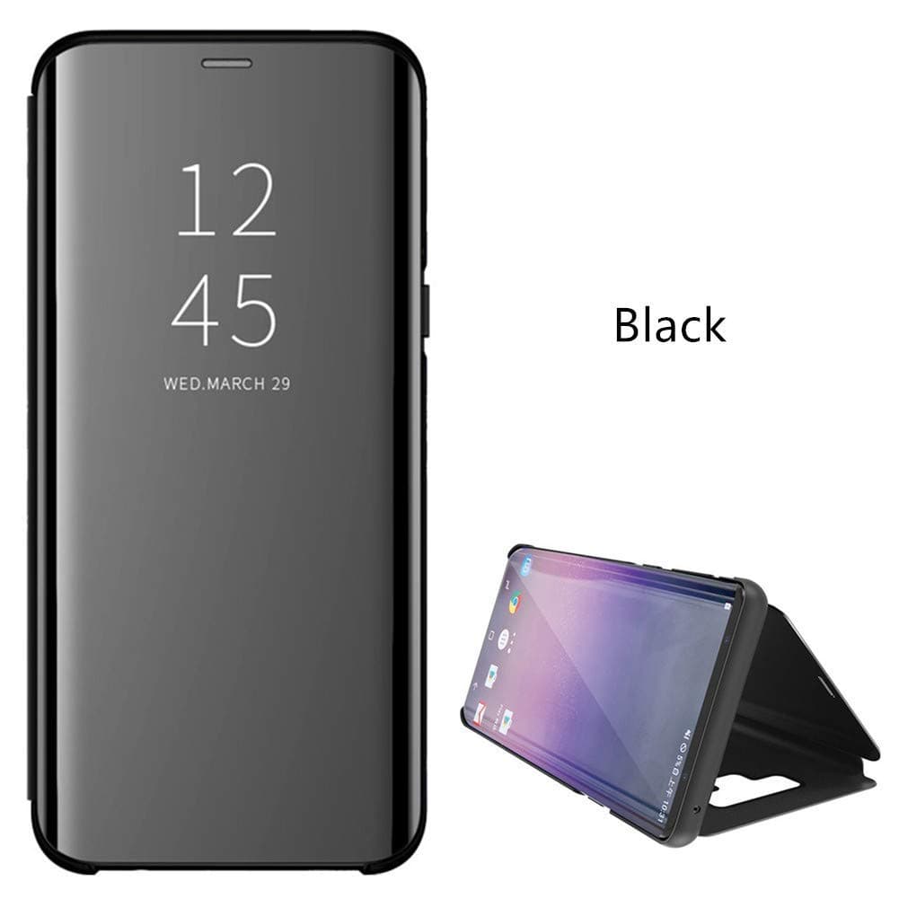 eLUUGIE Flip Case for Galaxy Note 10 Plus/Luxury Clear View Window Front Smart Sleep/Wake Up Mirror Electroplate Plating Full Body Protective Cover for Samsung Galaxy Note 10 Plus/Note 10+(Black)